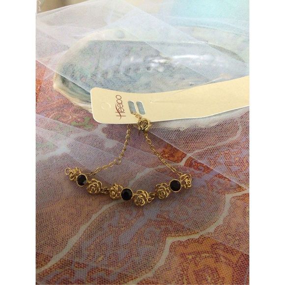NWT Gold & Black Flower Ankle Bracelet Anklet - Picture 2 of 10